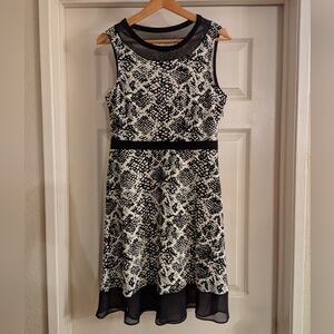 Madame Ms Black and White Fit and Flare Midi Dress Comfortable Flattering Fit